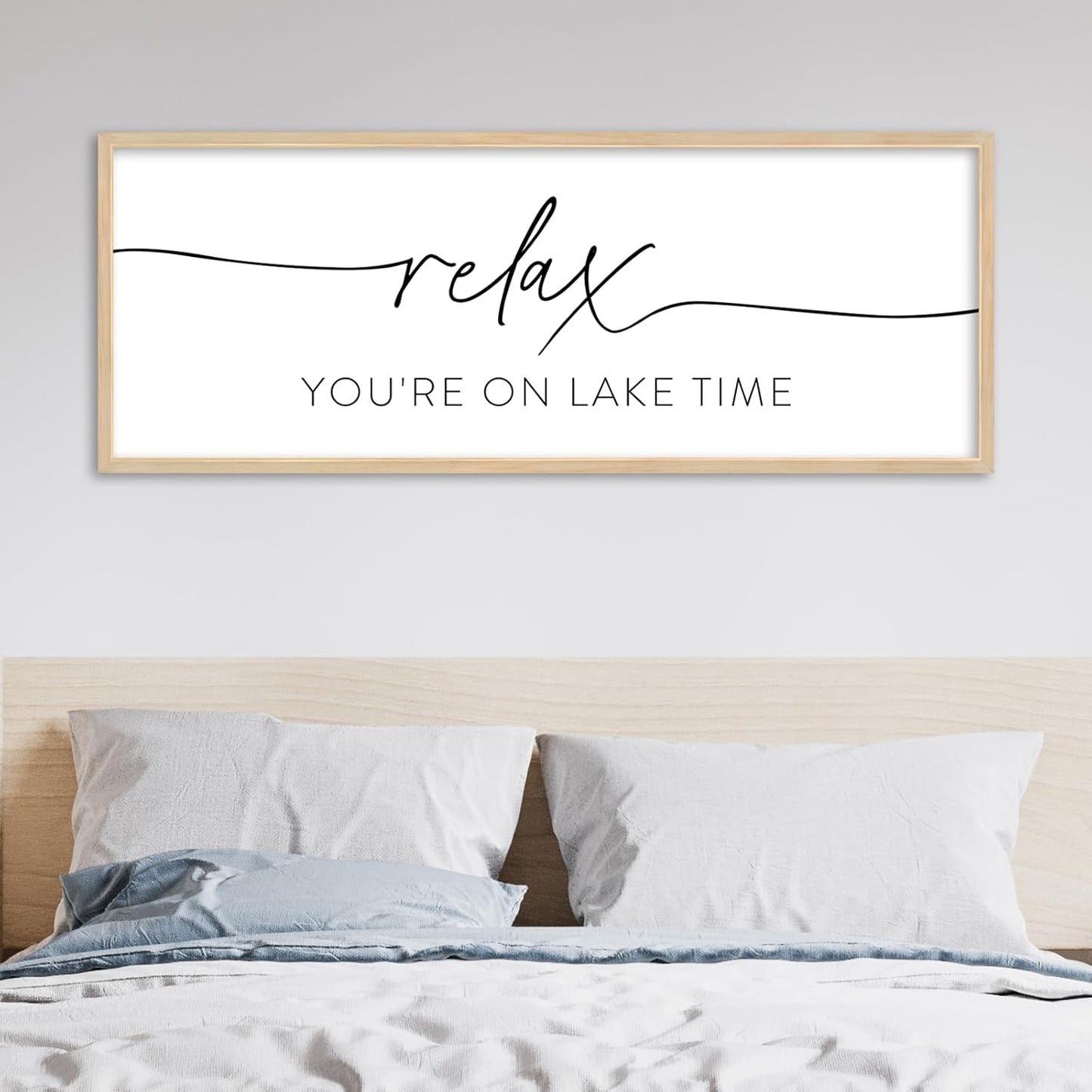 SRSZHIYUE Relax You're On Lake Time Wall Decor Above Bed Sign 40"×15" for Lake House Bedroom Over Bed Large Wood Framed Hanging Art (Wood)