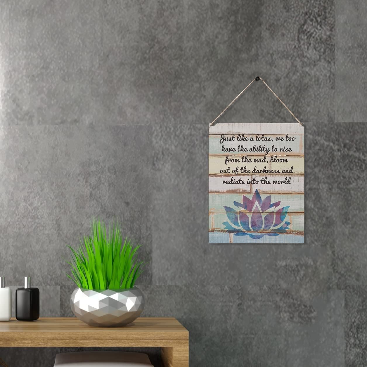 Qious Inspirational Gift Signs Just Like a Lotus We Too Have the Ability to Rise Wooden Hanging Sign Rustic Wall Art Home Decoration 10 x 8 Inches…
