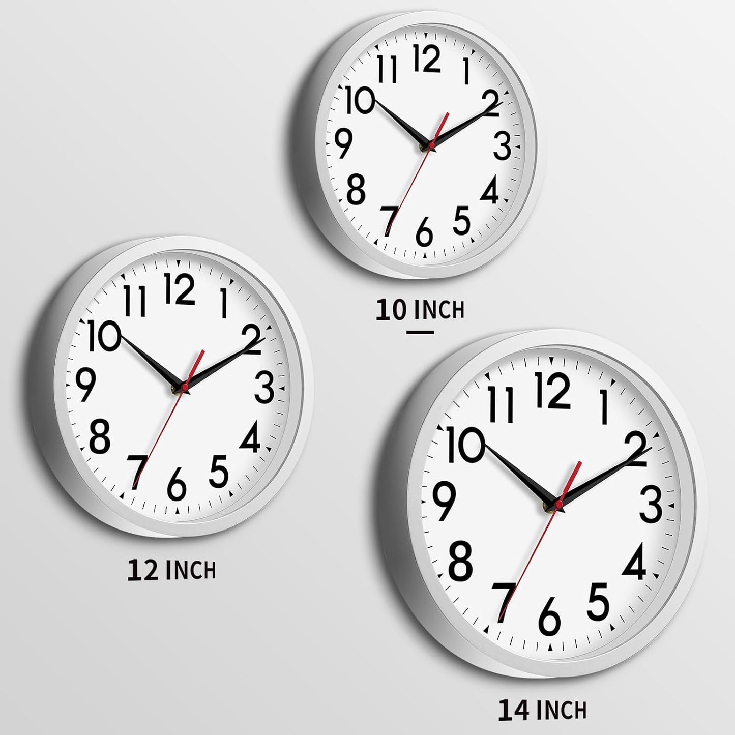 Wall Clock Modern Battery Operated 10 Inch Simpel Silent Non Ticking Decorative for Kitchen Office Outdoor Bedroom Living Room School Classroom(Silver)