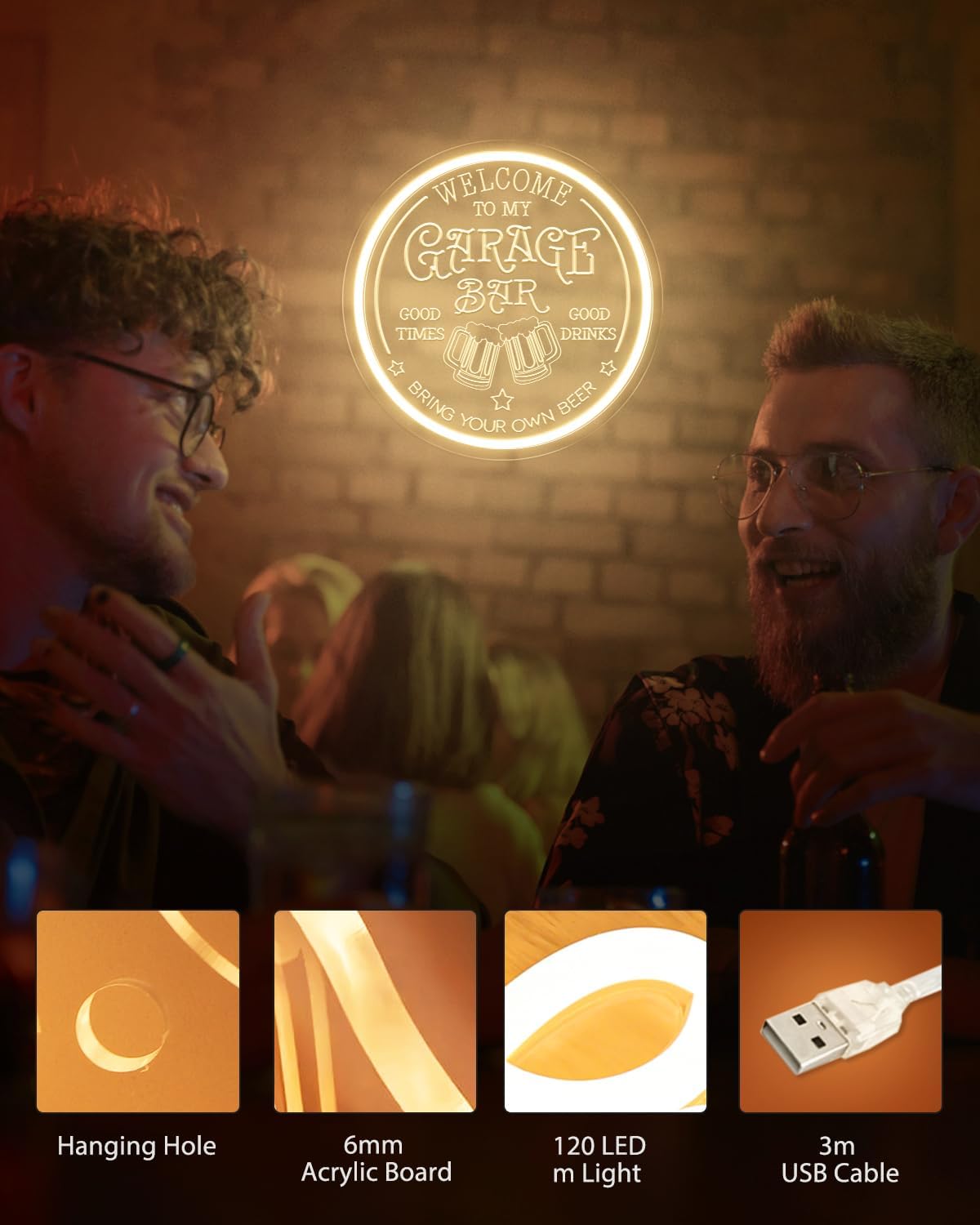 Garage Bar LED Neon Sign for Wall Art Decor, Dimmable Garage Light Up Sign for Man Dad Gifts, Neon Lights Bar Signs for Home Bar Pub Man Cave Bistro Birthday Camping Party