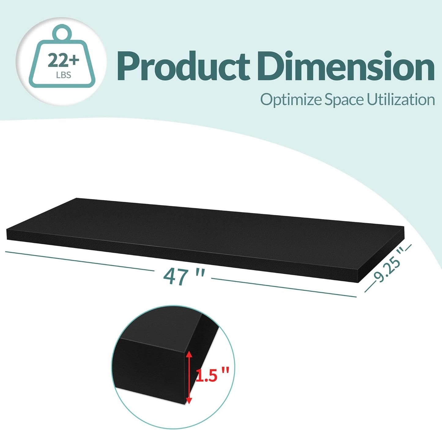 LaVie Home Floating Shelves, 47 Inch Wall Shelf Set of 2, Hanging Shelf with Invisible Brackets, Wall Decor for Bathroom, Bedroom, Living Room, Kitchen Storage,Classic Black