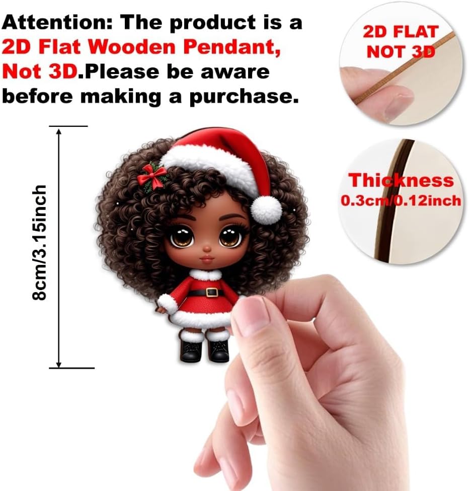 16pcs African American Black Chibi Girl Ornaments - Xmas/Christmas Wooden Decor, Gift Boxed for New Year/Carnival | Home/Window/Tree/Office/Classroom/Wine Bottle Party Deco, Black Heritage Pendants