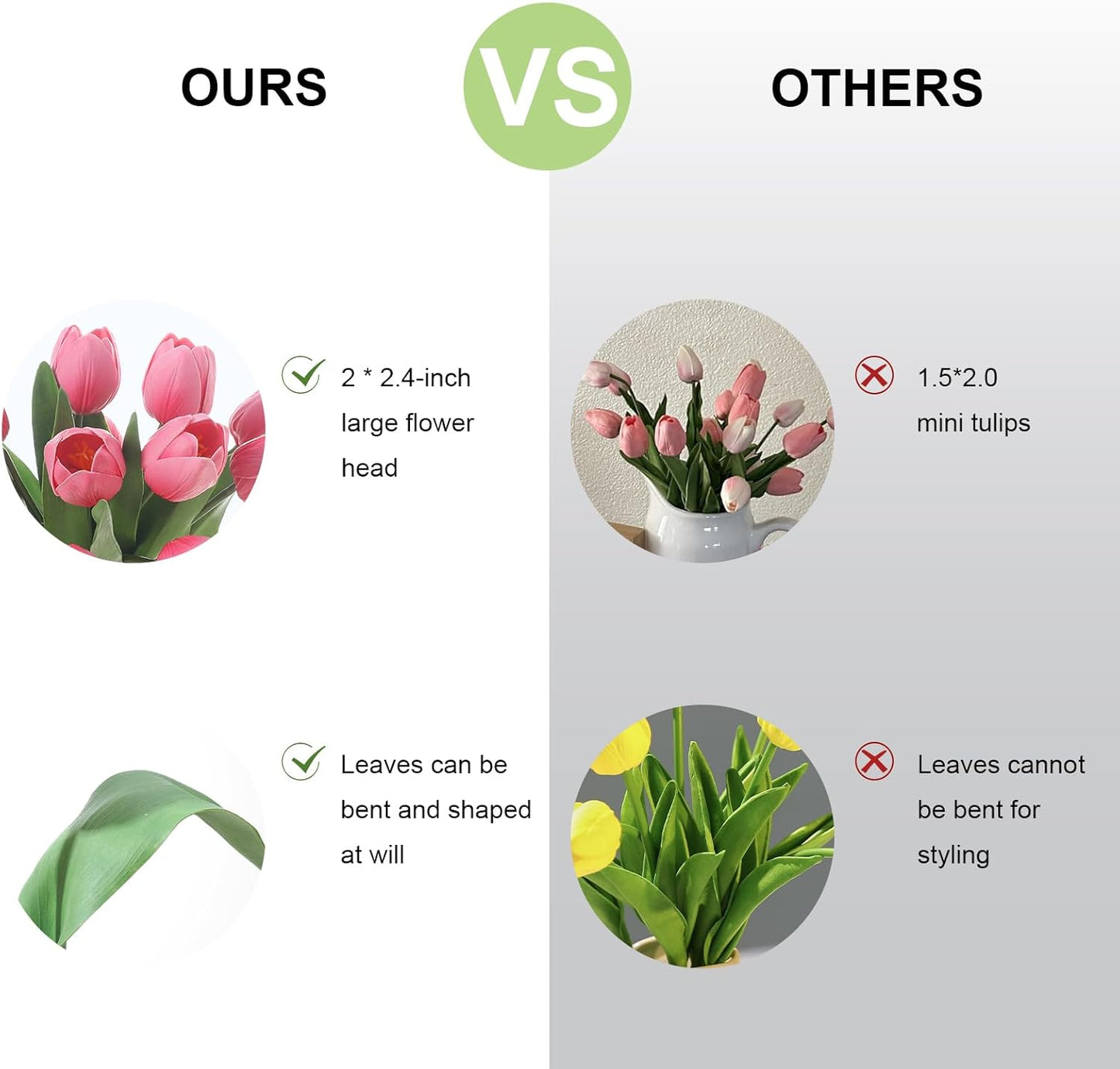 Deep Pink Artificial Tulips, 2 Bundles 14Pcs, Fake Tulips Artificial Flowers, 2 x 2.4 Inch Large Flower Head Big Tulip, Easter Valentine's Day Mother's Day Home Decoration Flowers