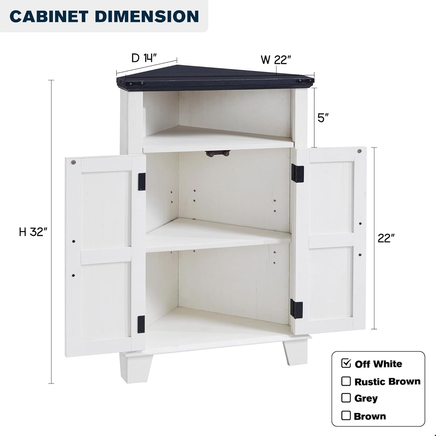 Corner Bathroom Cabinet, Farmhouse Small Corner Cabinet with Barn Door & Adjustable Shelf, Storage Cabinets for Bathroom, Kitchen, Living Room, Off White