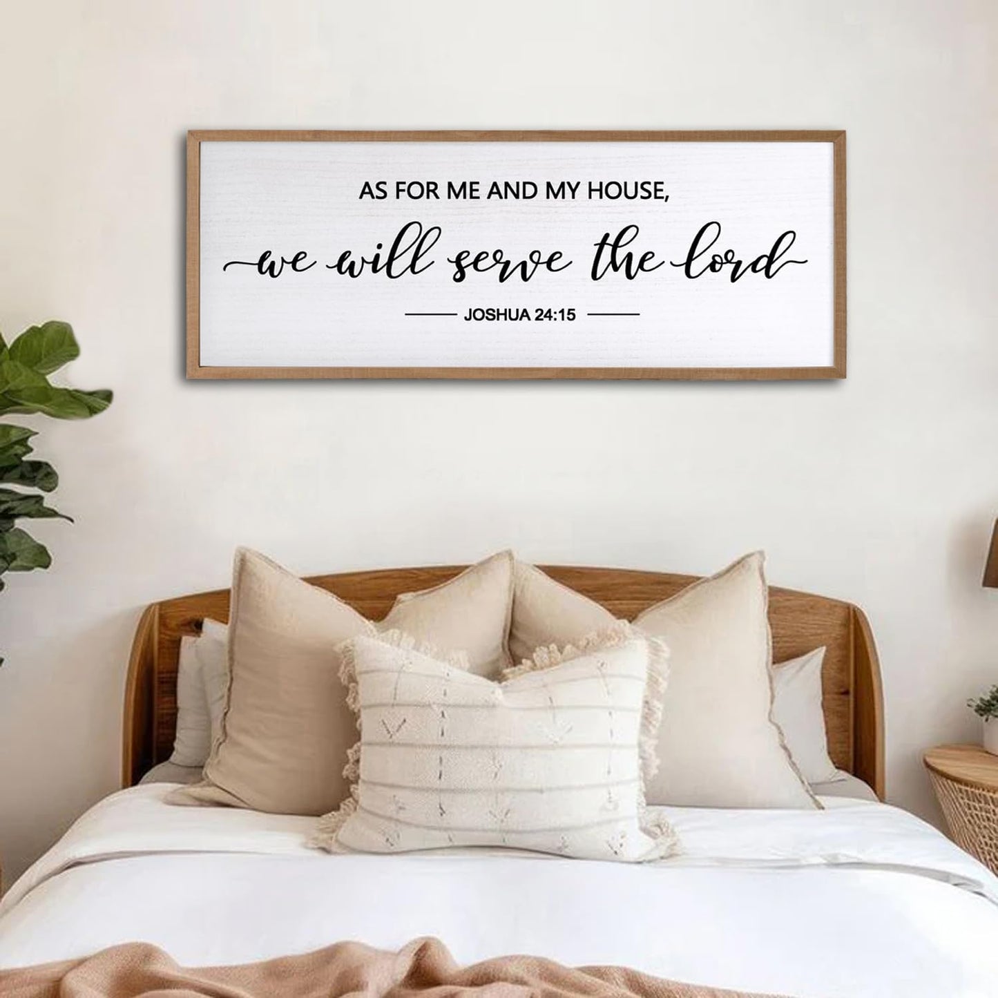 As For Me And My House We Will Serve The Lord Framed Wall Art, 32''×12'' Horizontal Positive Religious Rustic Bible Verse, Vintage Holy Catholic Scripture Decor for Christian God Jesus Christ Prayer