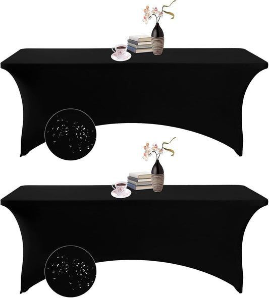 2Pack Spandex Waterproof Table Covers 8ft，Spandex 8ft Waterproof Table Cover for Party,Wedding, Banquet, and Events(Black)