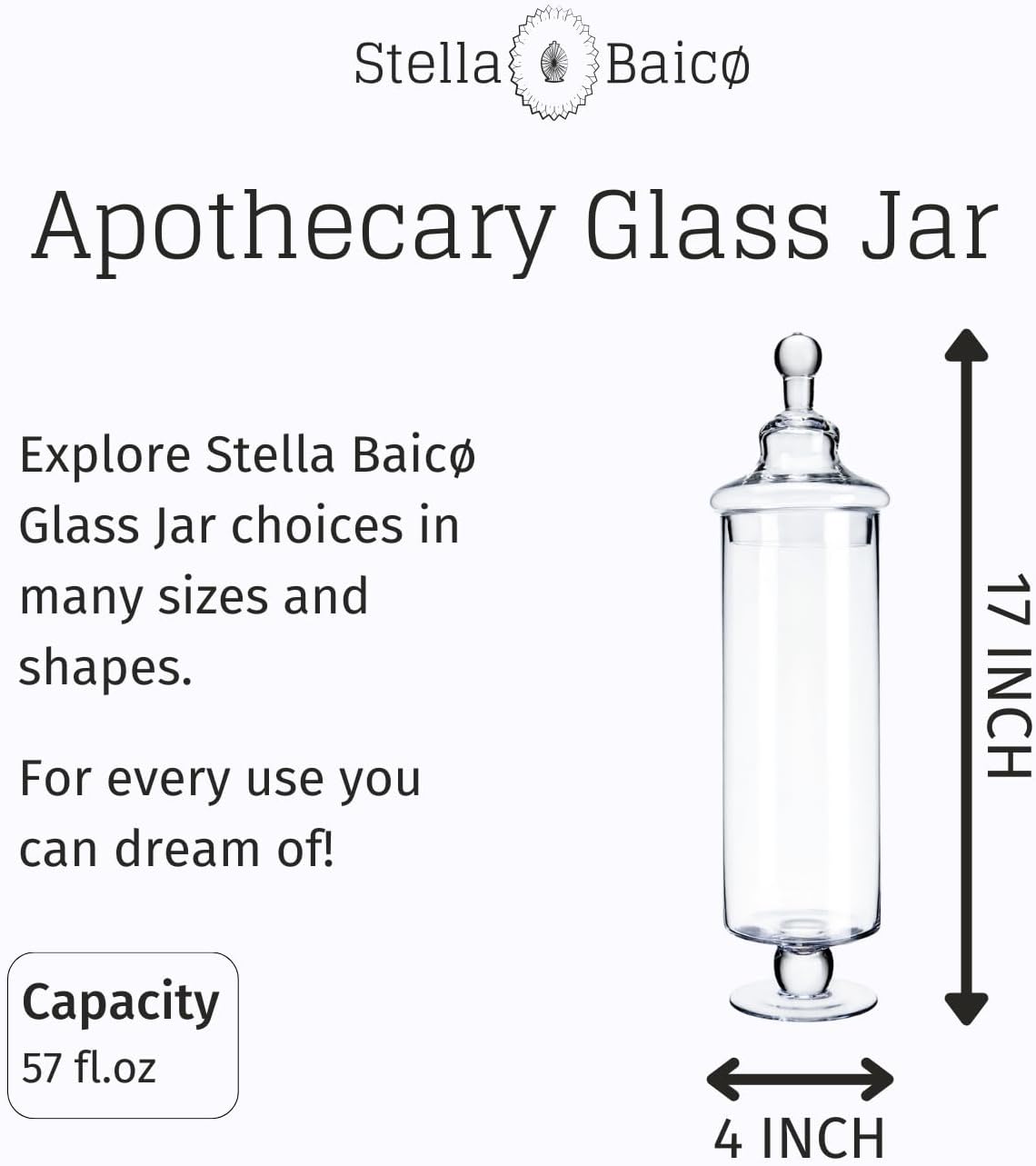 Tall Glass Apothecary Jars, Clear Candy Jar with Lid, Elegant Decorative Jars for Wedding and Party (Height: 17", Diameter: 4")