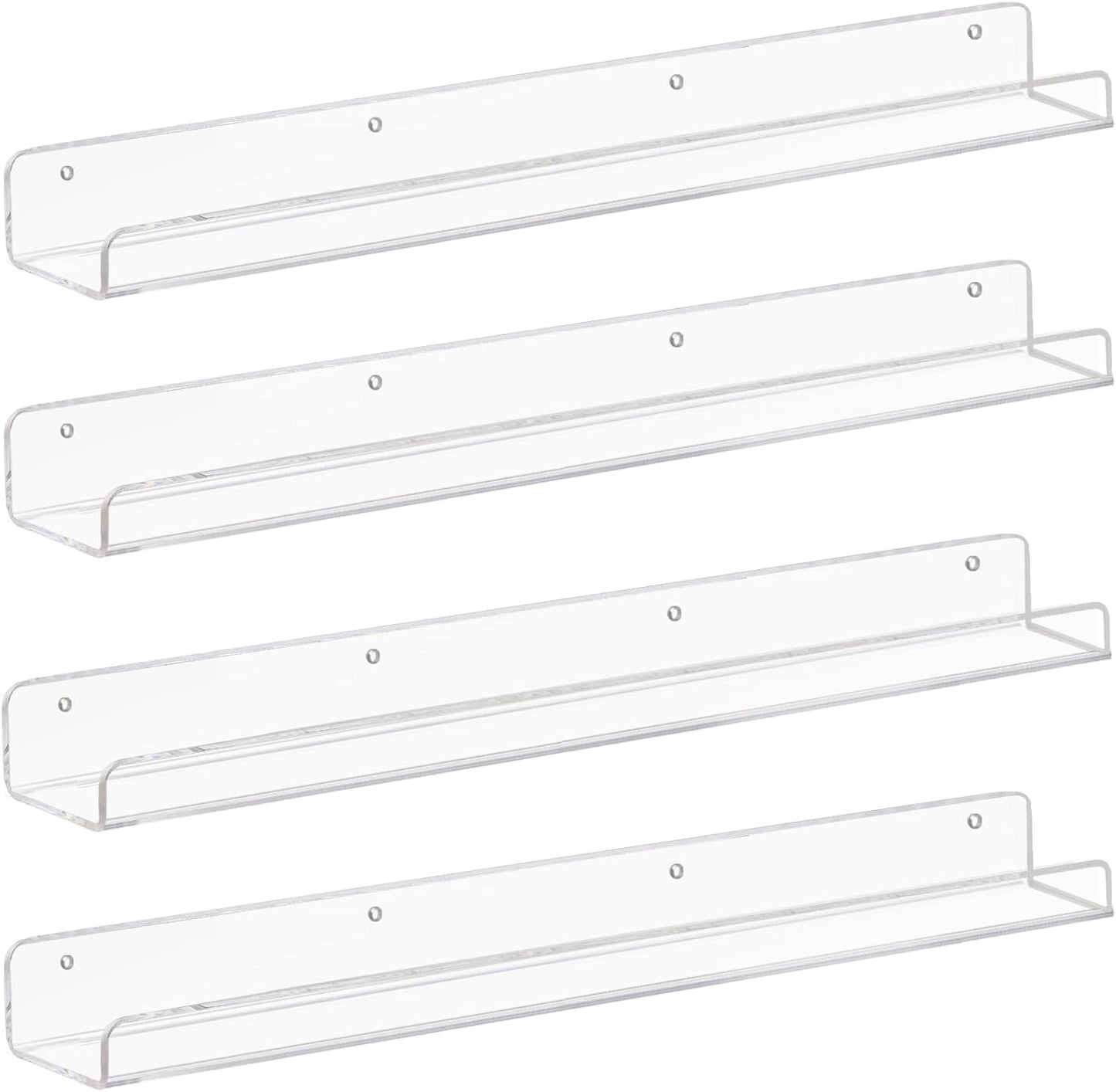 Weiai Clear Acrylic Floating Shelves 24 inches, Wall Bookshelf for Kids, Transparent Book Shelf Ledge for Wall, Set of 4
