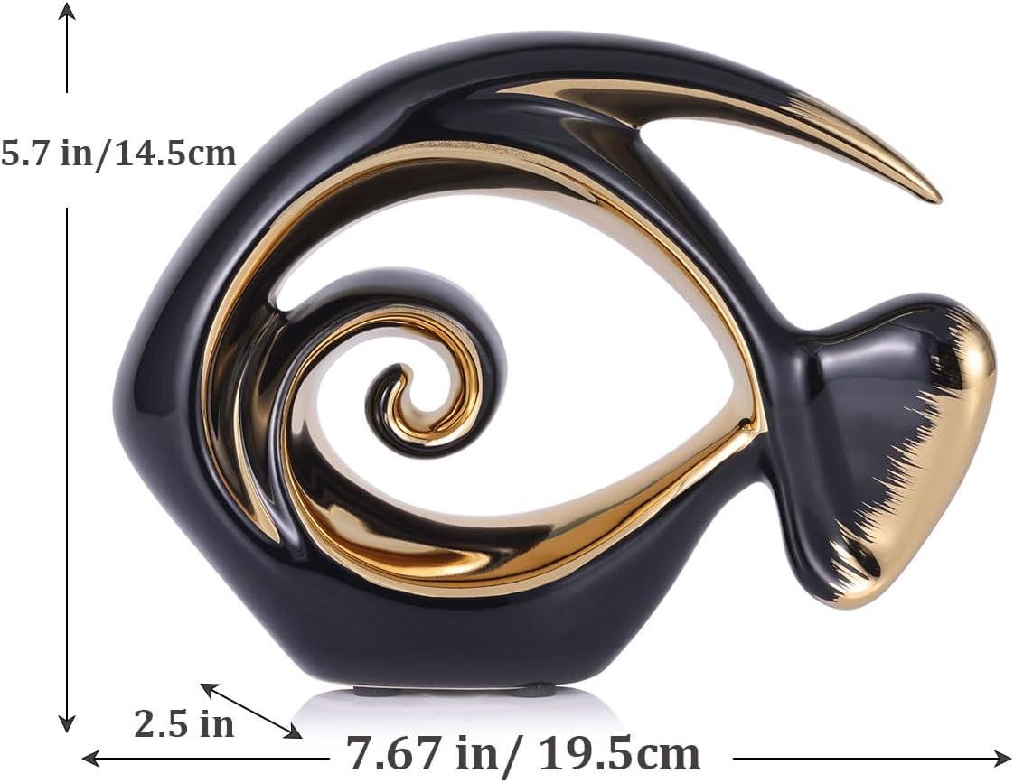 Black Gold Ceramic Fish Figurines - Coastal Home Decor, Modern Ocean Centerpieces for Living Room, Dining Area, Bathroom, Office, Coffee Table, Beach House, Nautical, Seaside, Entrance, Shelf Display