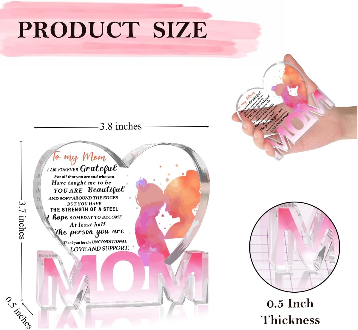 Mothers Day Gifts Best Mom Gifts -Gifts for Mom from Daughter Son - Best Mom Ever Gifts Unique Mother Birthday Acrylic Heart-Shaped Plaque Desk Decorations Present for Mom Christmas Anniversary