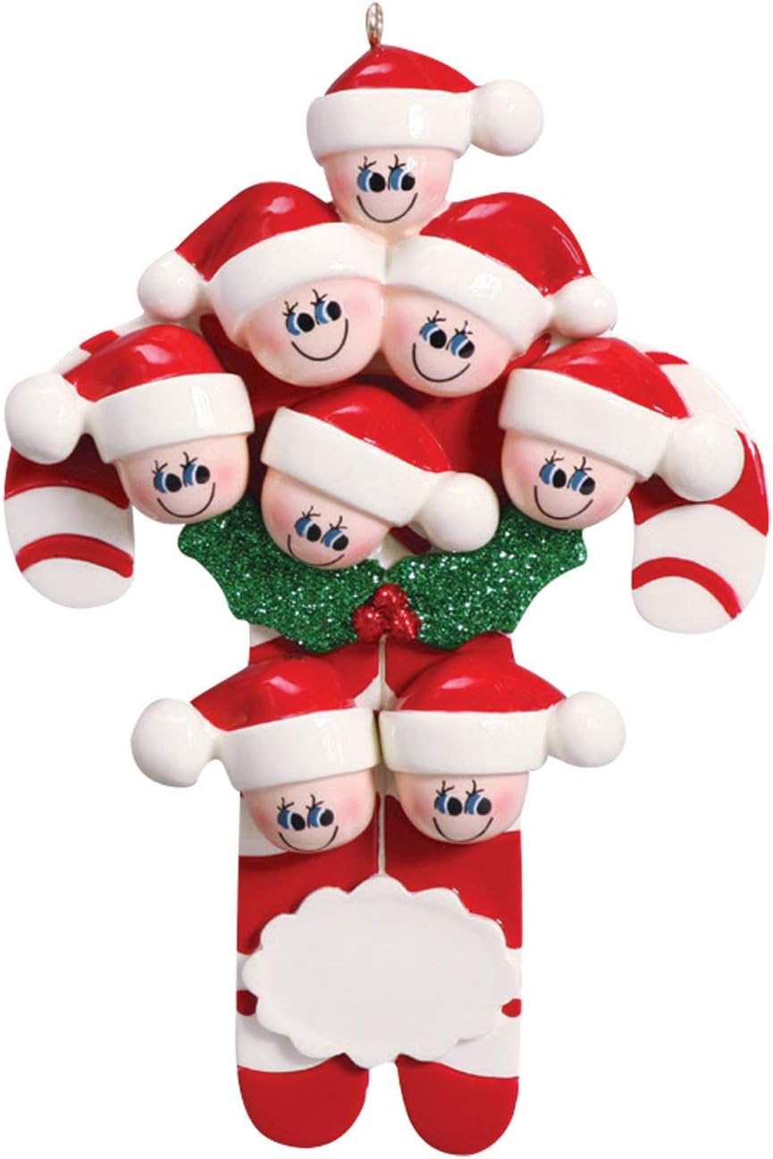 Candy Cane Family of 8 Ornament 2025 Personalized Family Christmas Ornaments 2025 | Holiday Keepsake Holly Berries Personalized Tree Ornaments for Grandchildren, Siblings & Grandkids of Eight Ornament