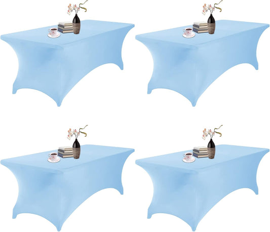 4Pack Spandex Waterproof Table Covers 8ft，Spandex 8ft Waterproof Table Cover for Party,Wedding, Banquet, and Events(Blue Mist)