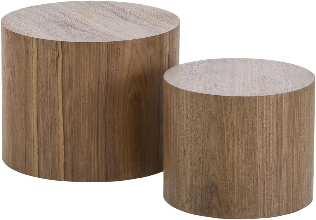 18.9”Round Nesting Coffee Table Set of 2,Wooden Circle Coffee and End Tables,Durable Accent Furniture,Modern Space-Saving Design for Small Living Rooms,Offices,No Assembling Needed,Walnut