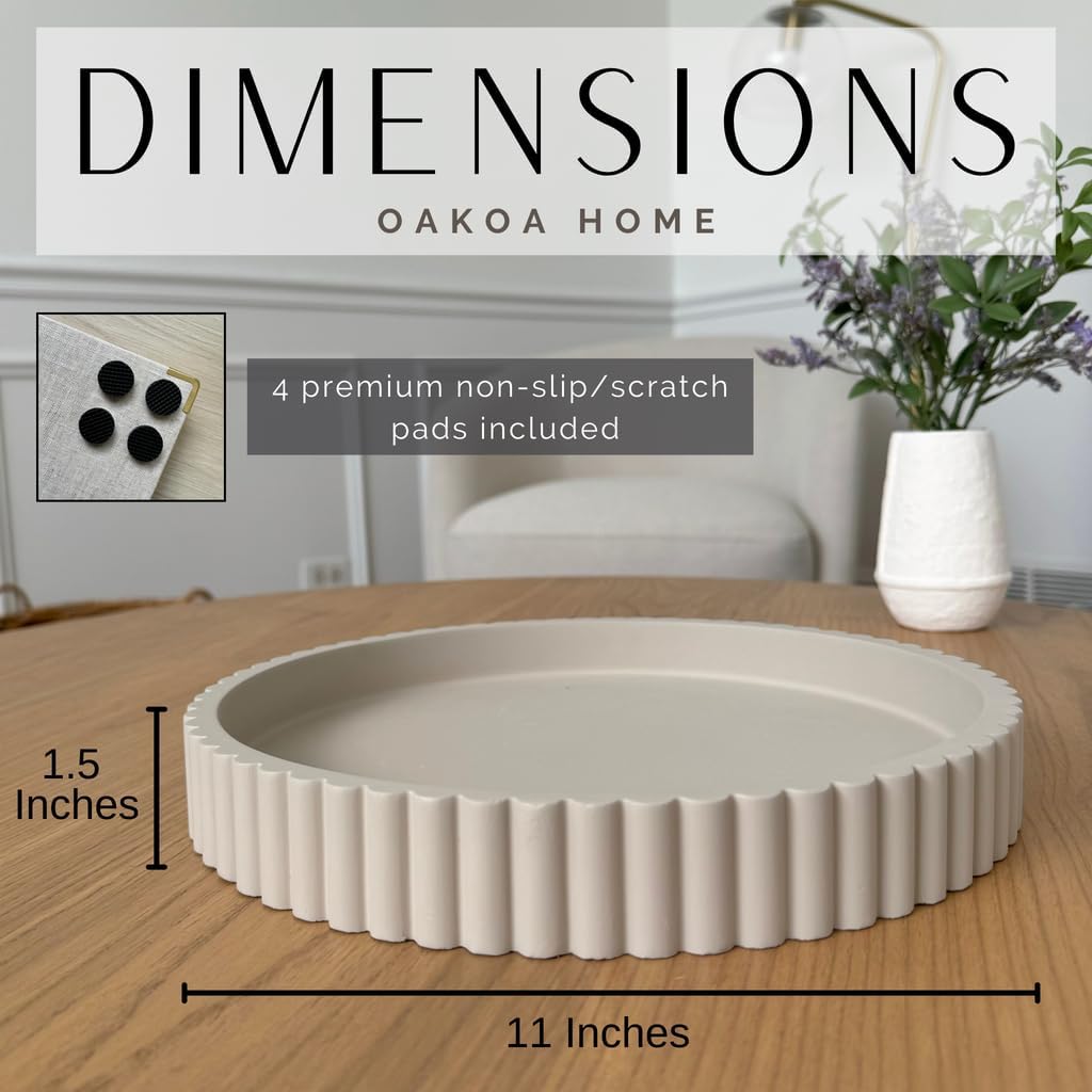 OAKOA Round Decorative Tray for Coffee Table Decor - Concrete Round Tray Home Decor - Bandejas Decorativas - Circle Coffee Table Centerpiece