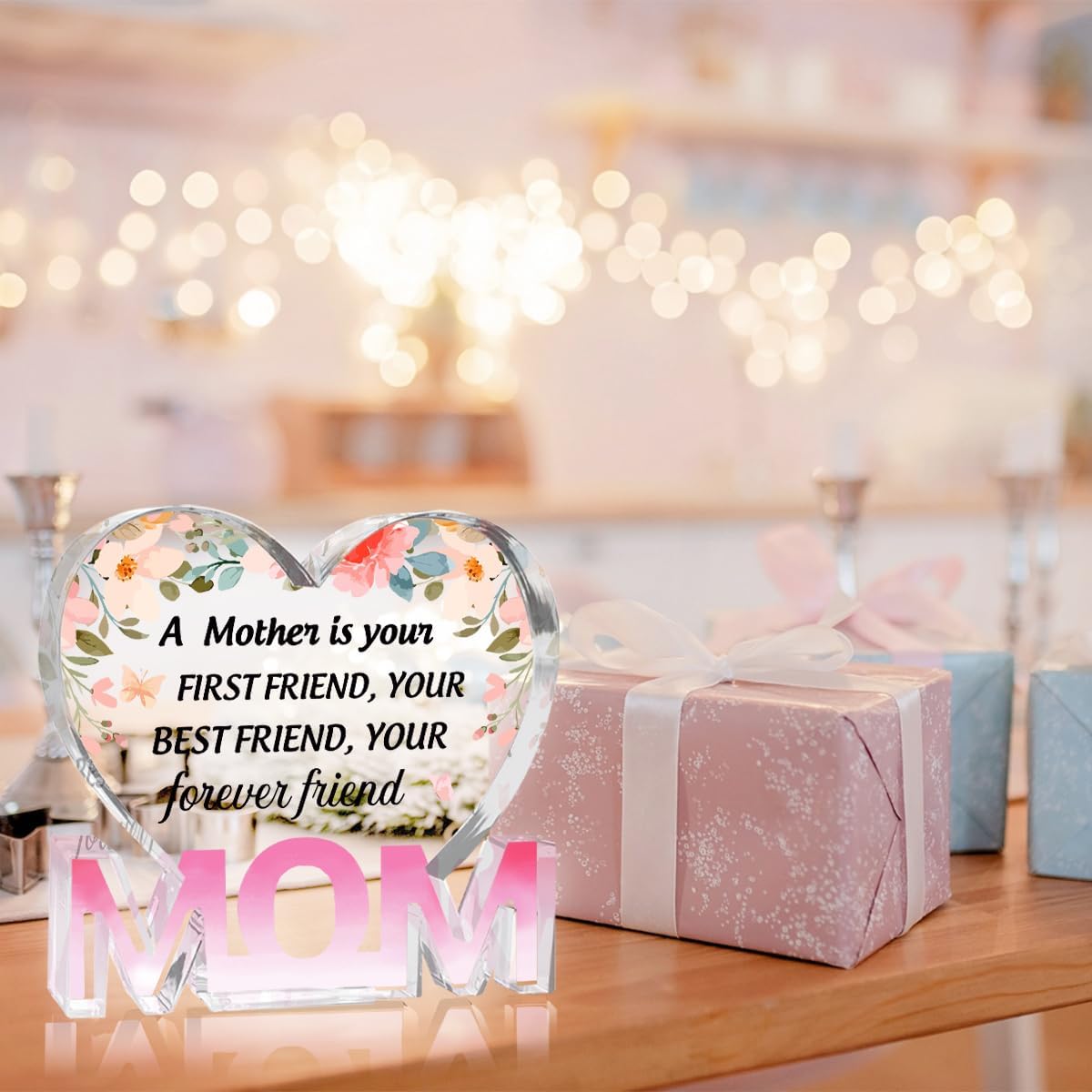 Mothers Day Gifts Best Mom Gifts -Gifts for Mom from Daughter Son - Best Mom Ever Gifts Unique Mother Birthday Acrylic Heart-Shaped Plaque Desk Decorations Present for Mom Christmas Anniversary
