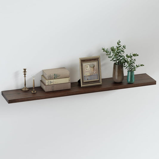 SAUMONIERES Floating Shelves 8 Inch Deep Solid Wood Wide Wall Shelf Set of 1 Wall Mounted for Bedroom Bathroom Living Room Kitchen, 48 Inch Walnut
