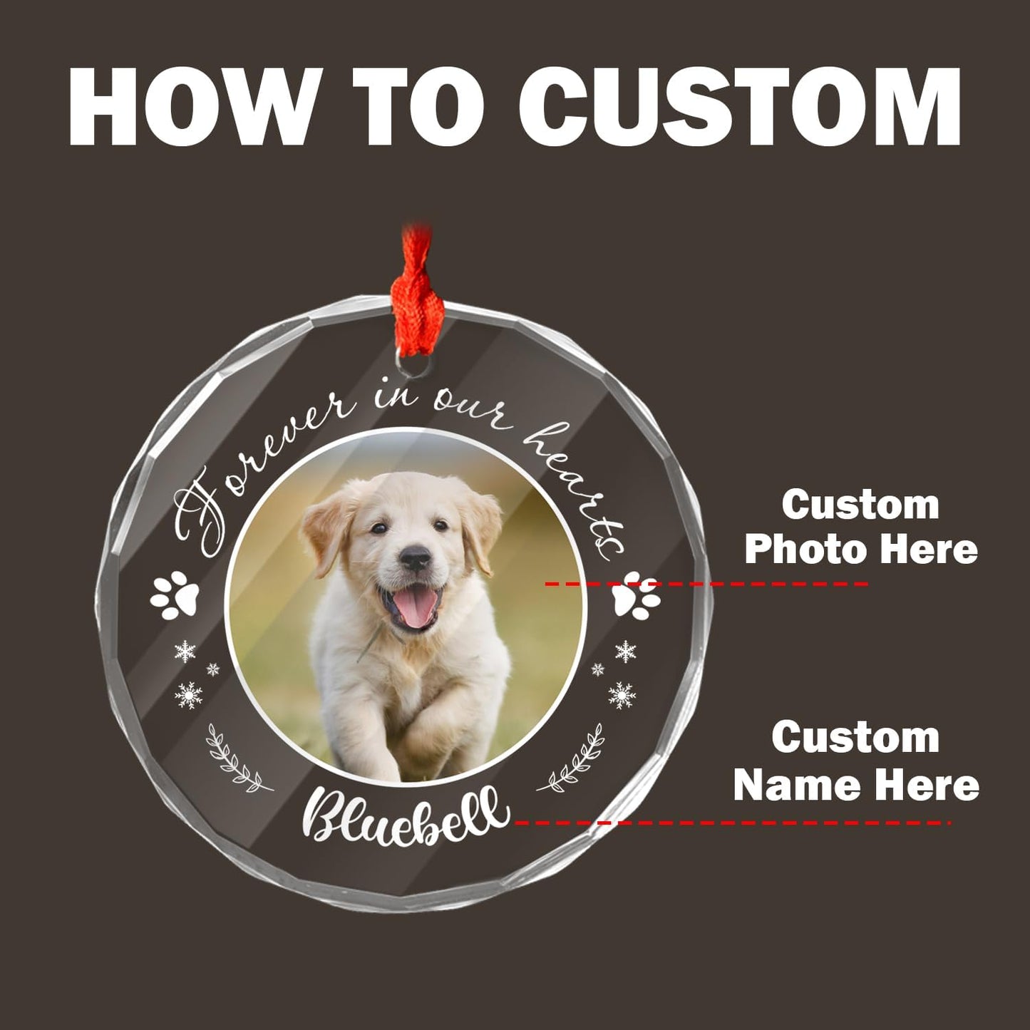 Personalized Pet Photo Ornaments, Dog Cat Custom Crystal Ornaments with Pictures for Pet Owner, Glass Hanging Ornaments Gifts for Children Puppy, Personalized Decorative Hanging Ornaments