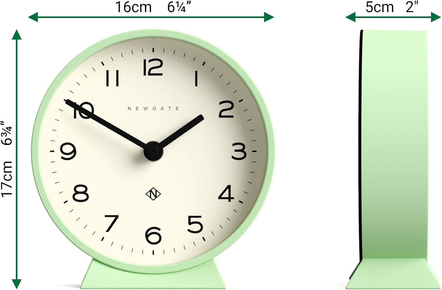 NEWGATE® M Mantel Echo Desk Clock | Modern Round Design | Neo Mint Green | Easy to Read Numbers | Contemporary Style for Desk, Table, Shelf or Bedside