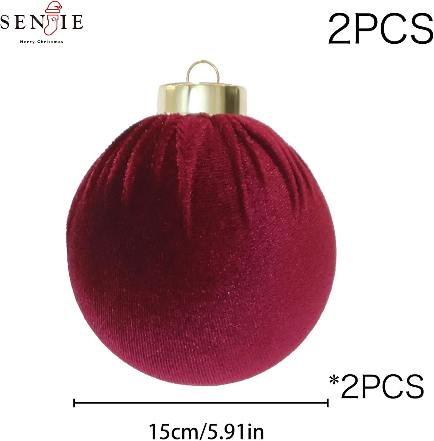 6inch Big Burgundy Velvet Christmas Ornaments, 2pcs Flocked Ornaments Balls Sets for Christmas Tree Decorations