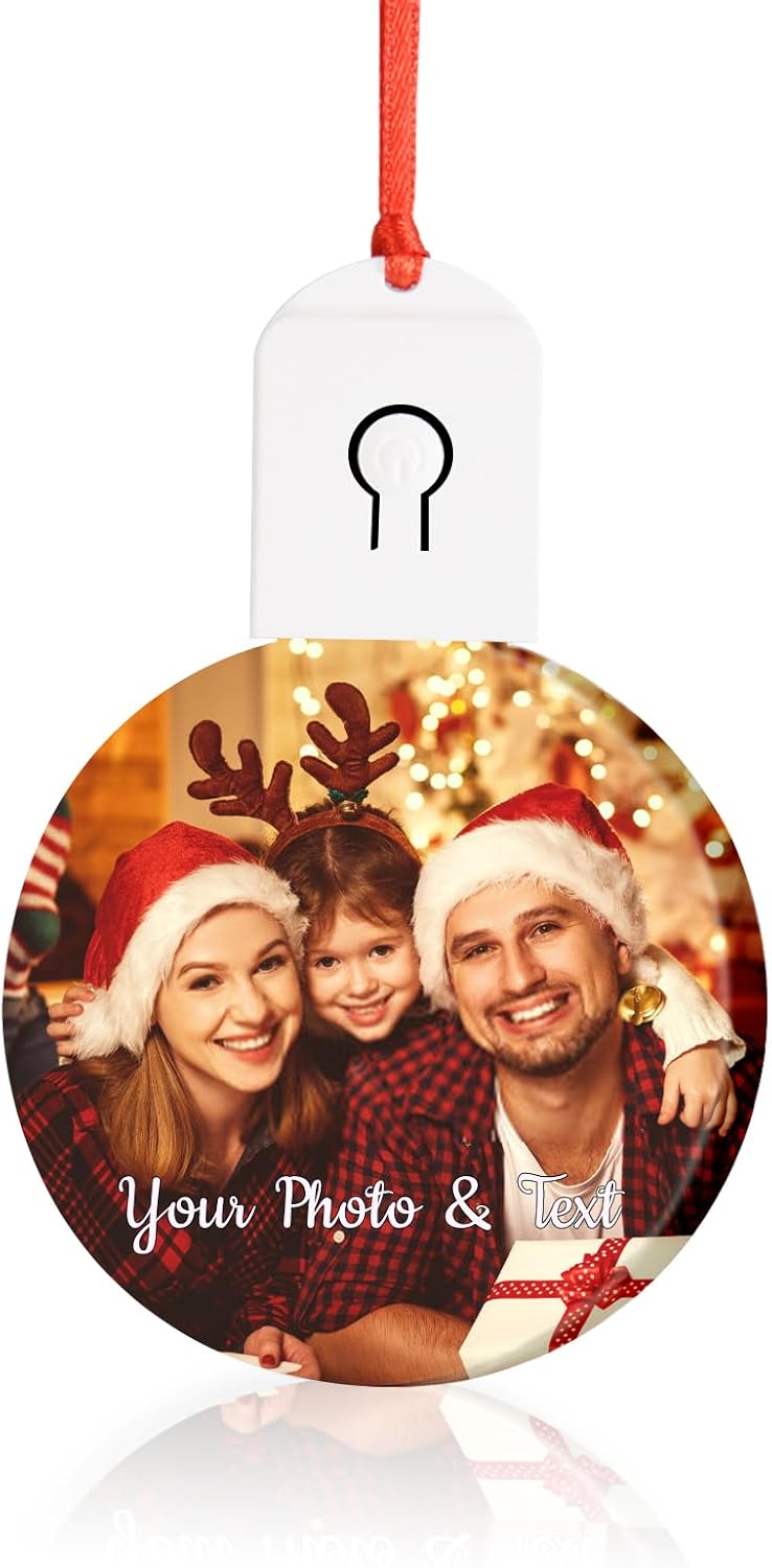 Personalized LED Christmas Ornaments 2025 Custom Hanging Ornament Color Changing Christmas Tree Decorations Keepsake Gift for Family Couples Xmas Tree Home Decor