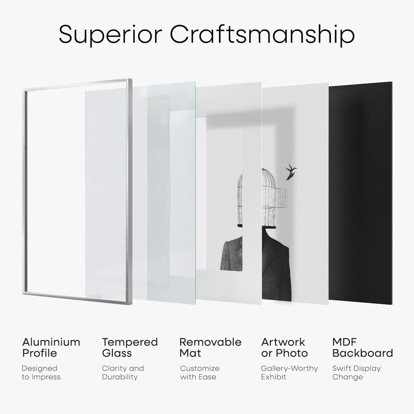 Homeforia 16 x 20 Picture Frame Silver, High End Metal 16 x 20 Frames with Mat 11 by 14 Photo, 16x20 Silver Poster Frame Matted to 11x14 Print, 20x16 Hanging Frames, Tempered Glass, Wall Kit, Set of 1