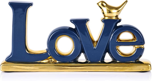 Love Sign Decoration,Blue and Gold Love Signs for Home Decor Statue,Modern Bird Sculpture Personalized Love Decor,Gold Style Figurine Decorative Ornaments for Living Room,Bedroom,Desktop,Cabinets
