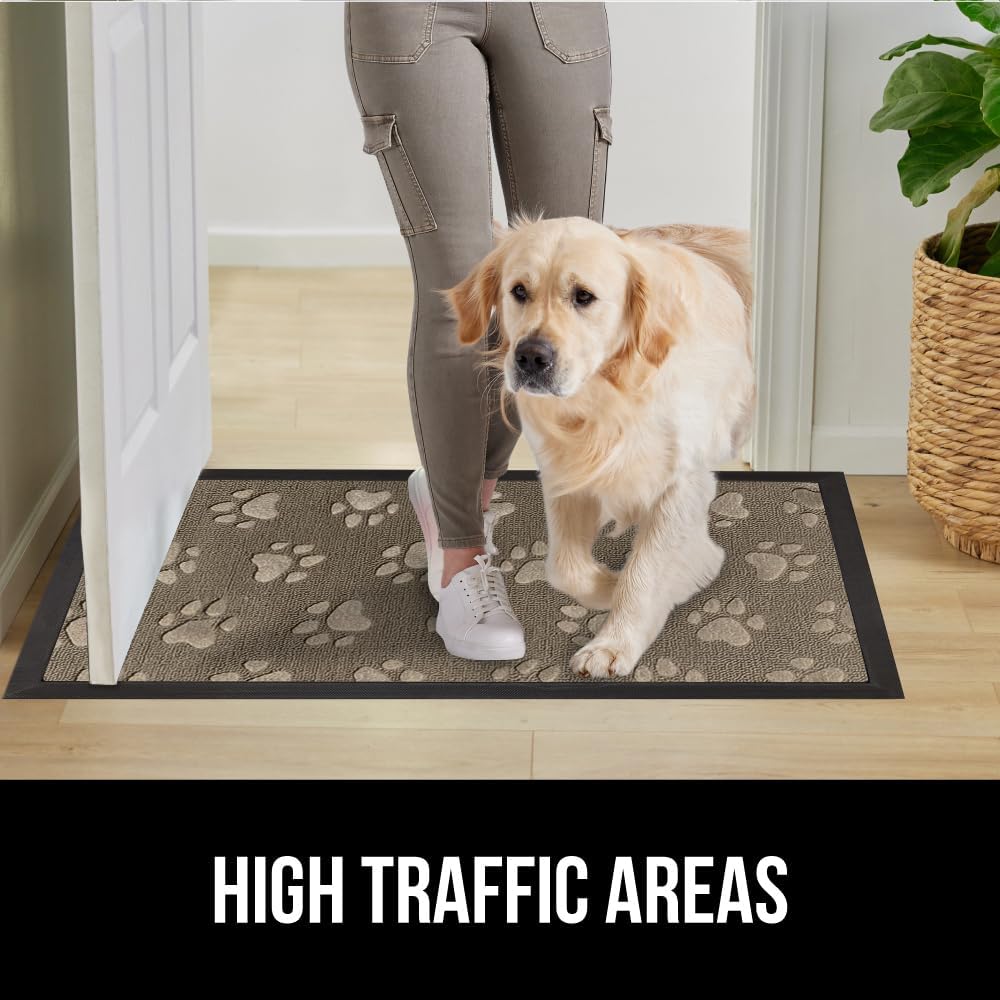 GORILLA GRIP 100% Waterproof All-Season WeatherMax Doormat 35x23, US Designed Natural Rubber, Stain and Fade Resistant, Low Profile Indoor Outdoor Door Mats, Easy Clean Patio Mat, Tan Pawprints