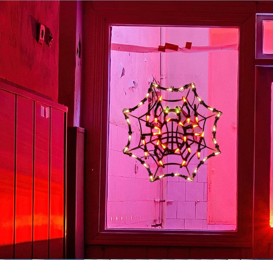 12.8" Lighted Cobweb Halloween Window Silhouette Decoration,Halloween Lighted Window Decoration,Hanging Light Up Holiday Ornament（ Cobweb Light）