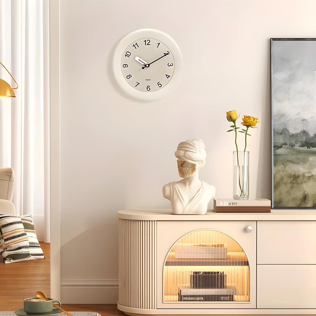 Kesin Wooden Wall Clocks 12 Inch Silent Non Ticking Wall Clocks Battery Operated - Wood White Modern Office Simple Minimalist Clocks Decorative for Kitchen, Home,Bedroom, Office, Home, Living Room