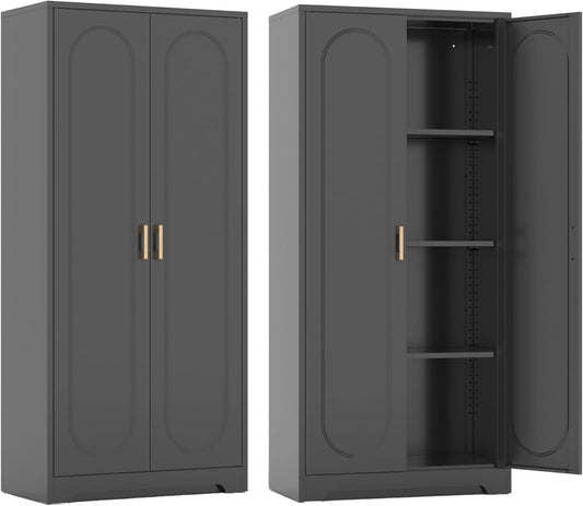 Metal Kitchen Storage Cabinets,60”Pantry Cabinet with Doors and 4 Adjustable Shelves,Tall Black Cabinet for Pantry, Laundry Room,Living Room,Dinning Room