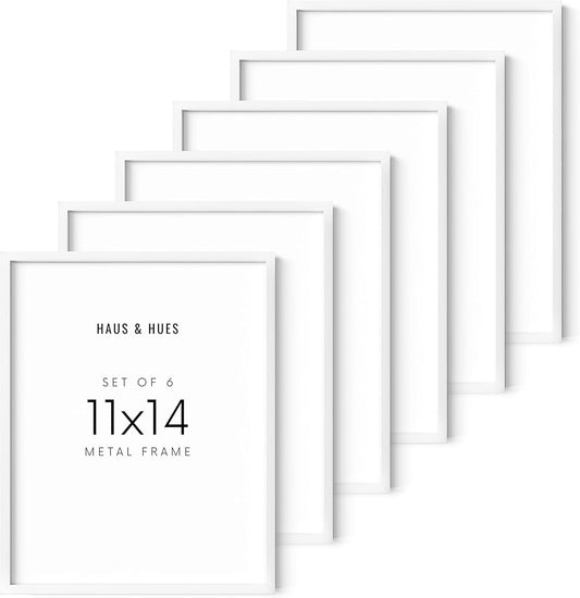 HAUS AND HUES White Aluminum Picture Frame 11x14 - Set of 6, Modern, White Aluminum Frames