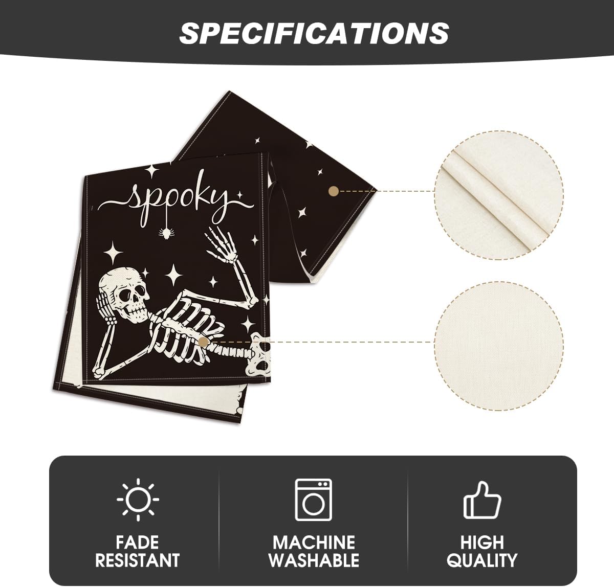 Artoid Mode Spooky Skeleton Spider Bone Halloween Table Runner, Holiday Kitchen Dining Table Decoration for Home Party Decor 13 x 36 Inch