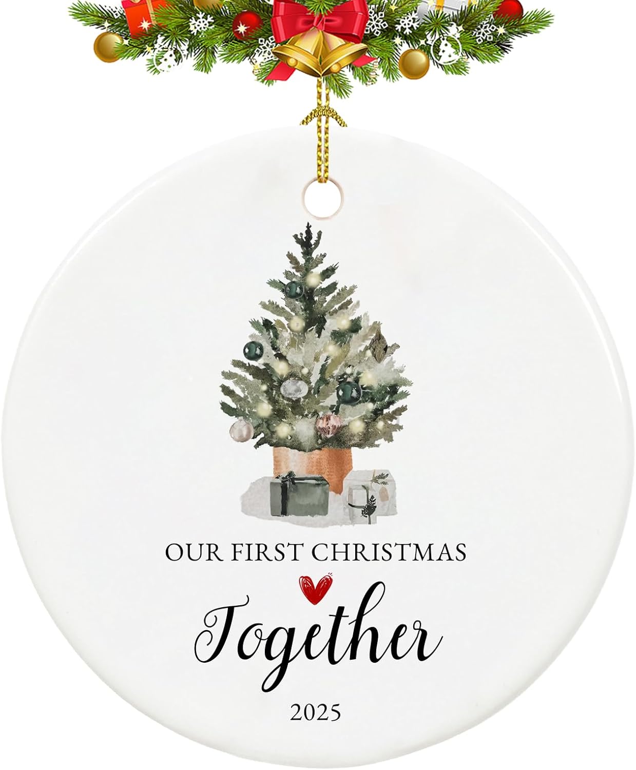 Our First Christmas Together Ornament 2025,Our First for Couple, Ceramic Keepsake 1st Christmas Together Ornaments with Ribbon and Gift Box