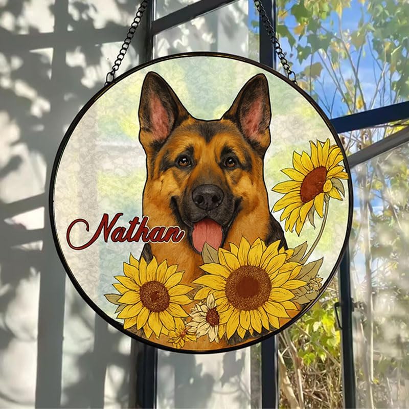Personalized Glass Window Hanging with Pet Portrait, Custom Dog Glass Decoration for Home, Unique Memorial Gift Keepsake for Pet Owners