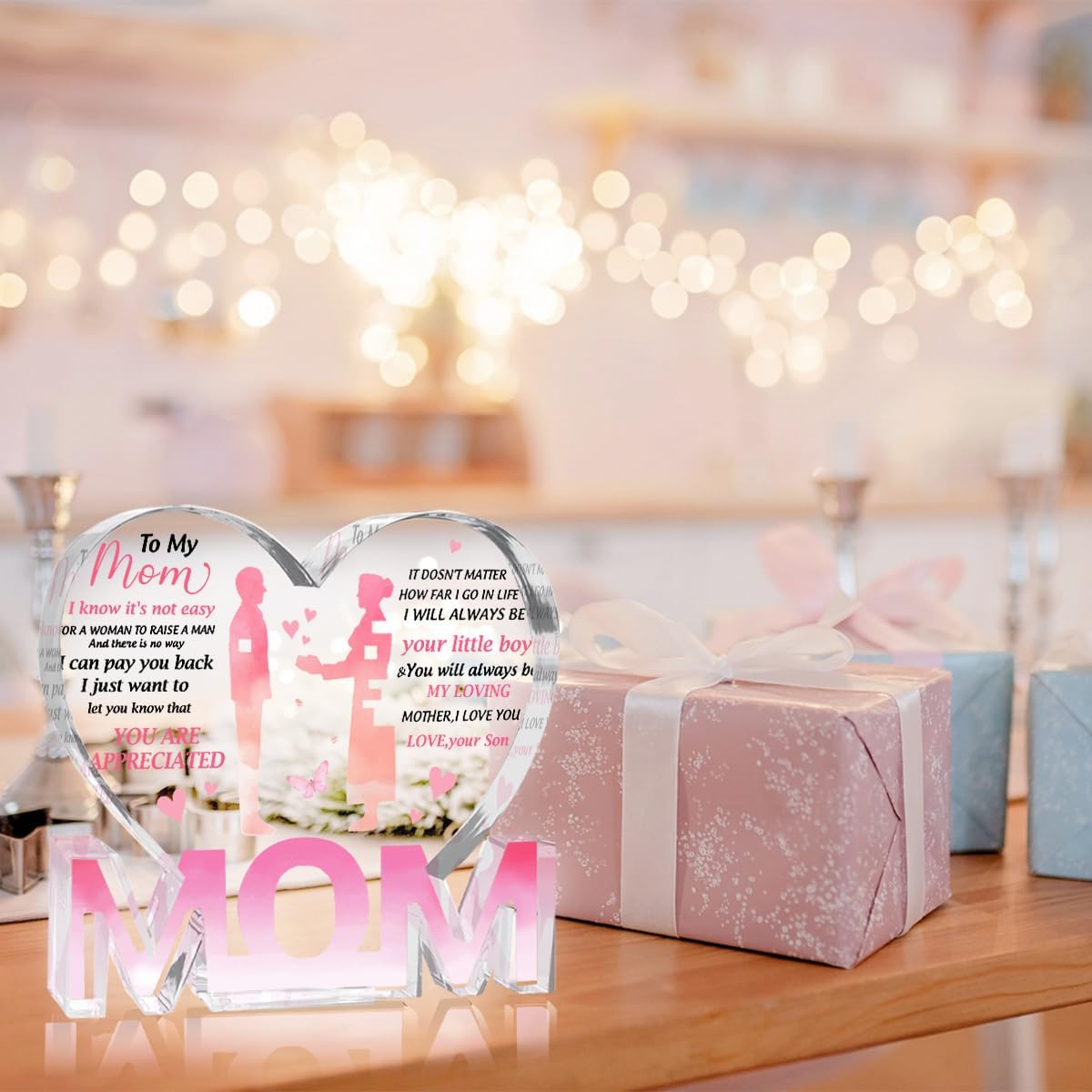 Mothers Day Gifts Best Mom Gifts -Gifts for Mom from Daughter Son - Best Mom Ever Gifts Unique Mother Birthday Acrylic Heart-Shaped Plaque Desk Decorations Present for Mom Christmas Anniversary