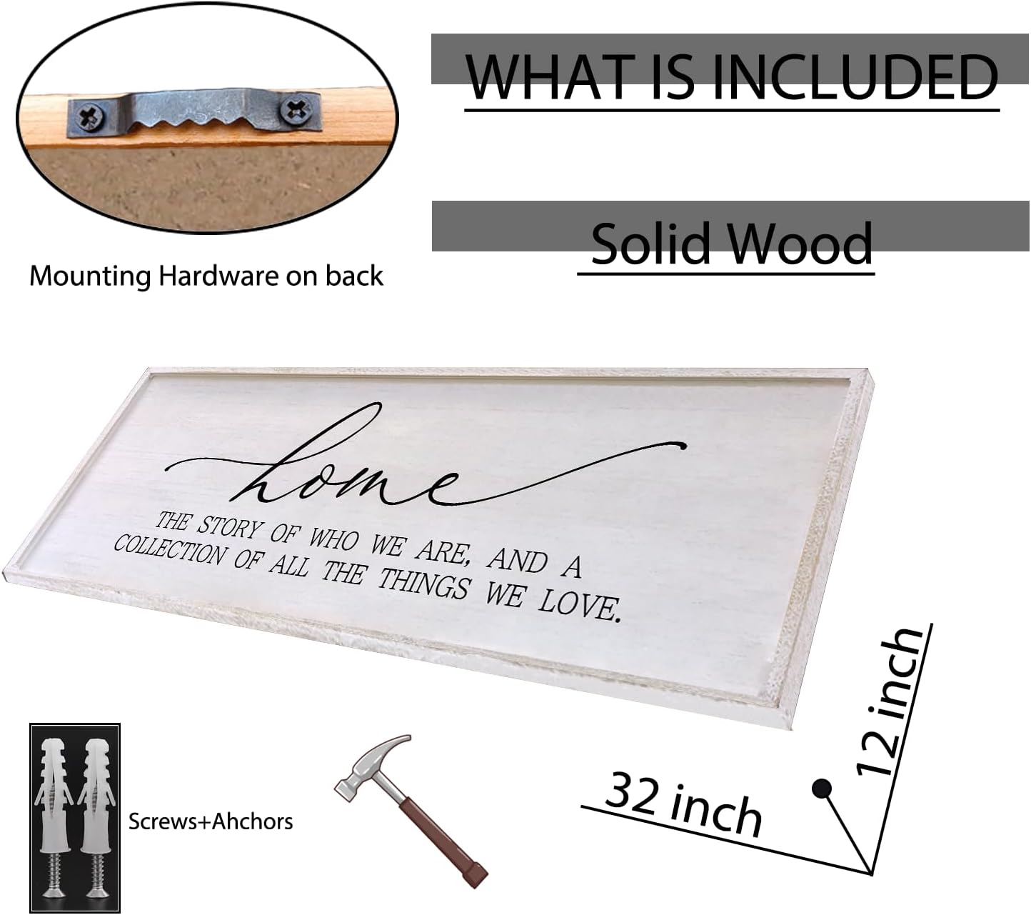 Home The Story of Who We Are Sign Farmhouse Family Wall Decor 32x12 Inch Plaque Wood Framed Art for Hanging (White)