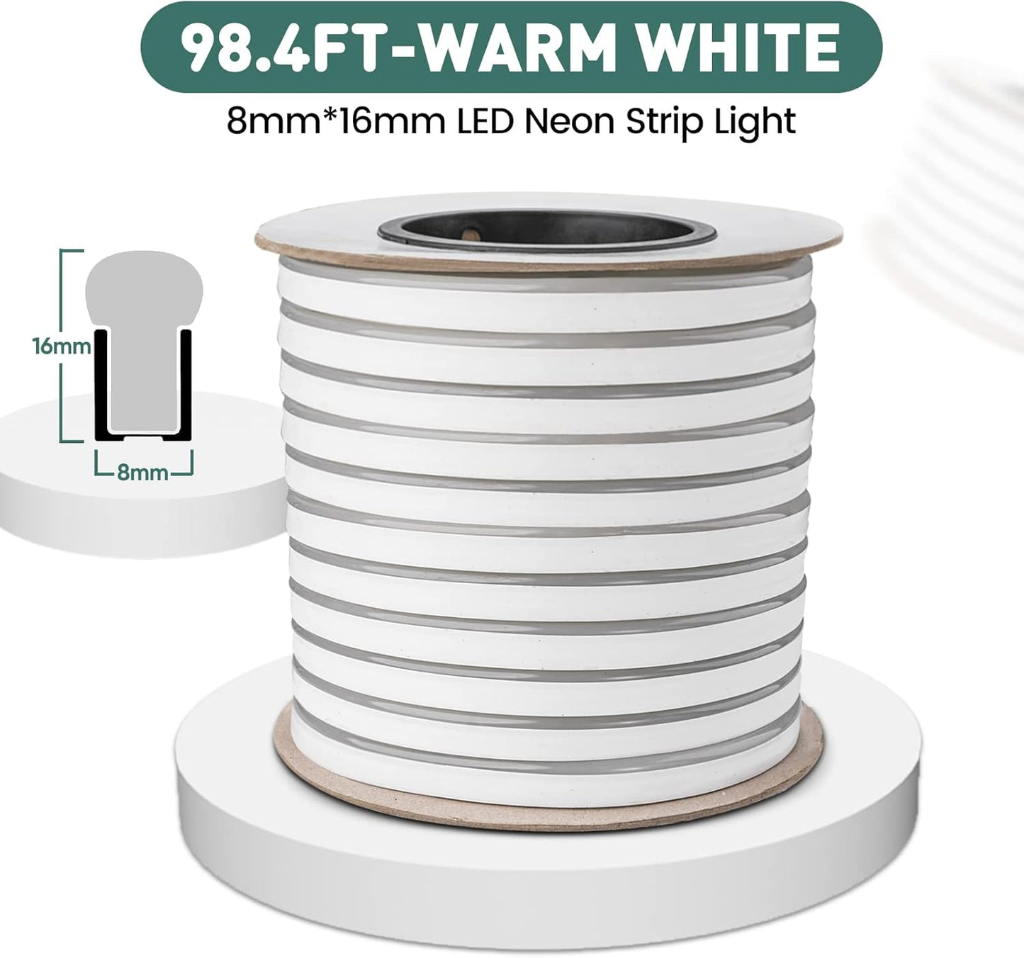 GZBtech Flexible LED Neon Rope Lights 100FT,AC 110-120V Waterproof Strip Light, 120 LEDs/M Cuttable Connectable Neon Lighting for Indoor Outdoor Home Decor/Commercial Building Use-Warm White 30M