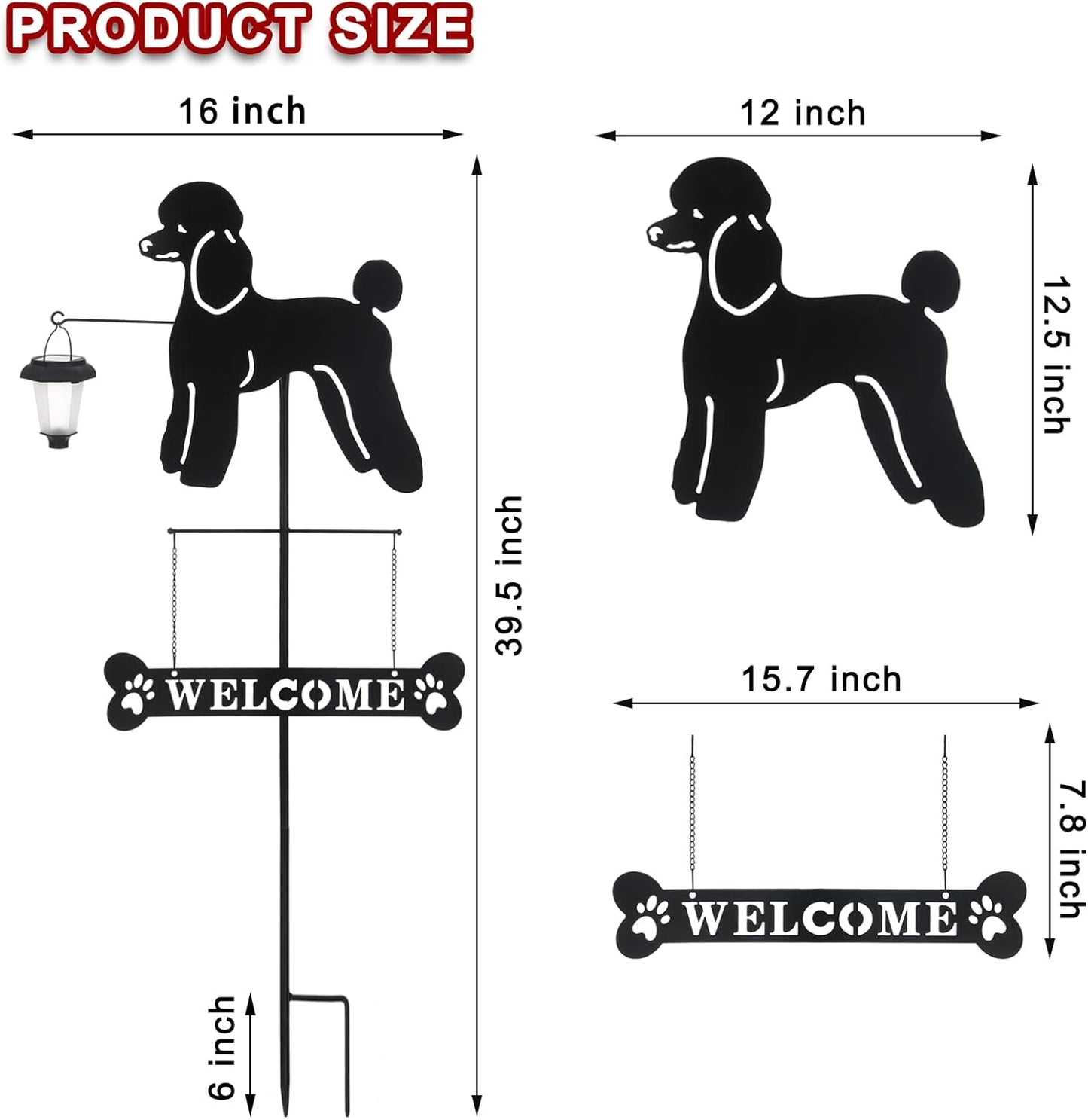 BAYN Solar Poodle Garden Stakes Decorative with a Lantern Dog Silhouette Welcome Sign Outdoor Garden Decor for Yard, Lawn, Patio, Pathway