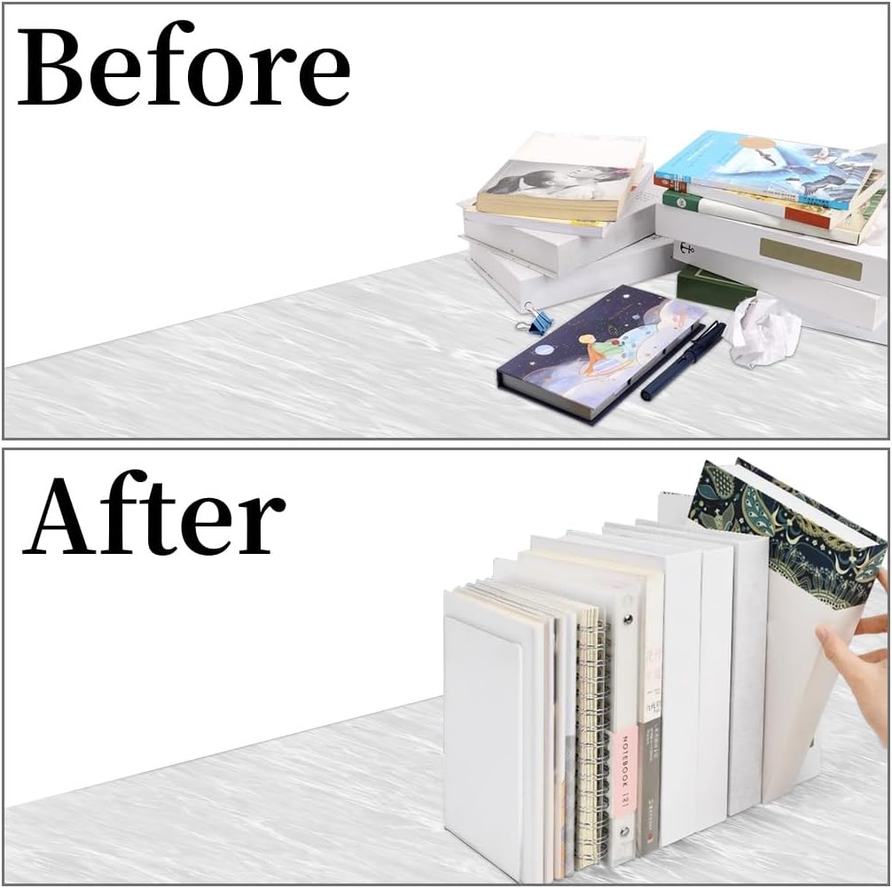 Lulonpon 16 Pieces Book Ends, Bookend, Books Ends for Shelves, Books Ends for Heavy Books, Clear Bookends, Acrylic Bookends for School, Library,Desktop Organizer and Book Shelves