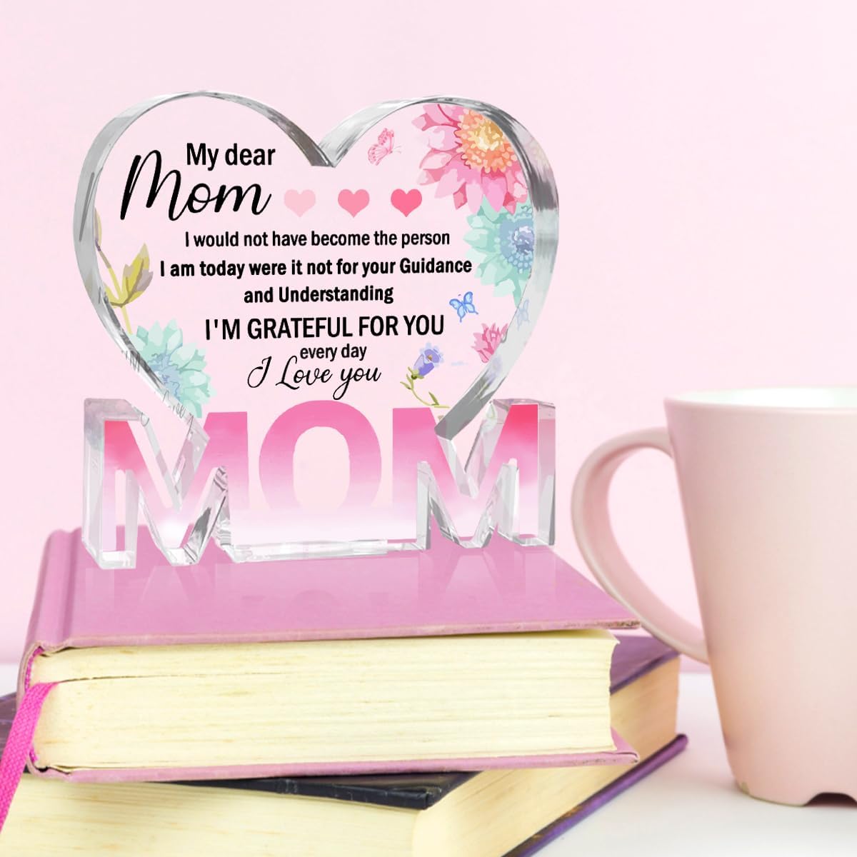 Mothers Day Gifts Best Mom Gifts -Gifts for Mom from Daughter Son - Best Mom Ever Gifts Unique Mother Birthday Acrylic Heart-Shaped Plaque Desk Decorations Present for Mom Christmas Anniversary