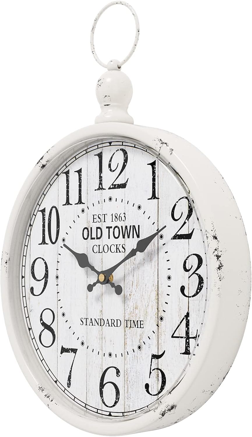 Menterry Retro Round Wall Clock. White Vintage Antique Style. Battery Operated Silent Wall Clocks for Farmhouse,Bathroom,Kitchen,Bedroom,Office, (11.8" H x 9.3" W)