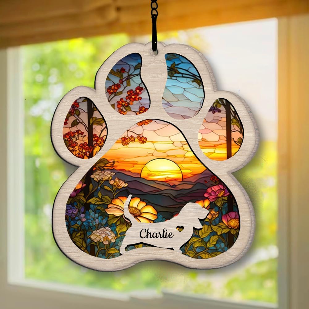 Personalized Basset Hound Suncatcher Dog Memorial Gifts, Custom Basset Hound Ornament Christmas Tree, Pet Remembrance Gift, Loss of Dog Sympathy Gift, Pets Memorial Ornament, Pet Loss Suncatcher