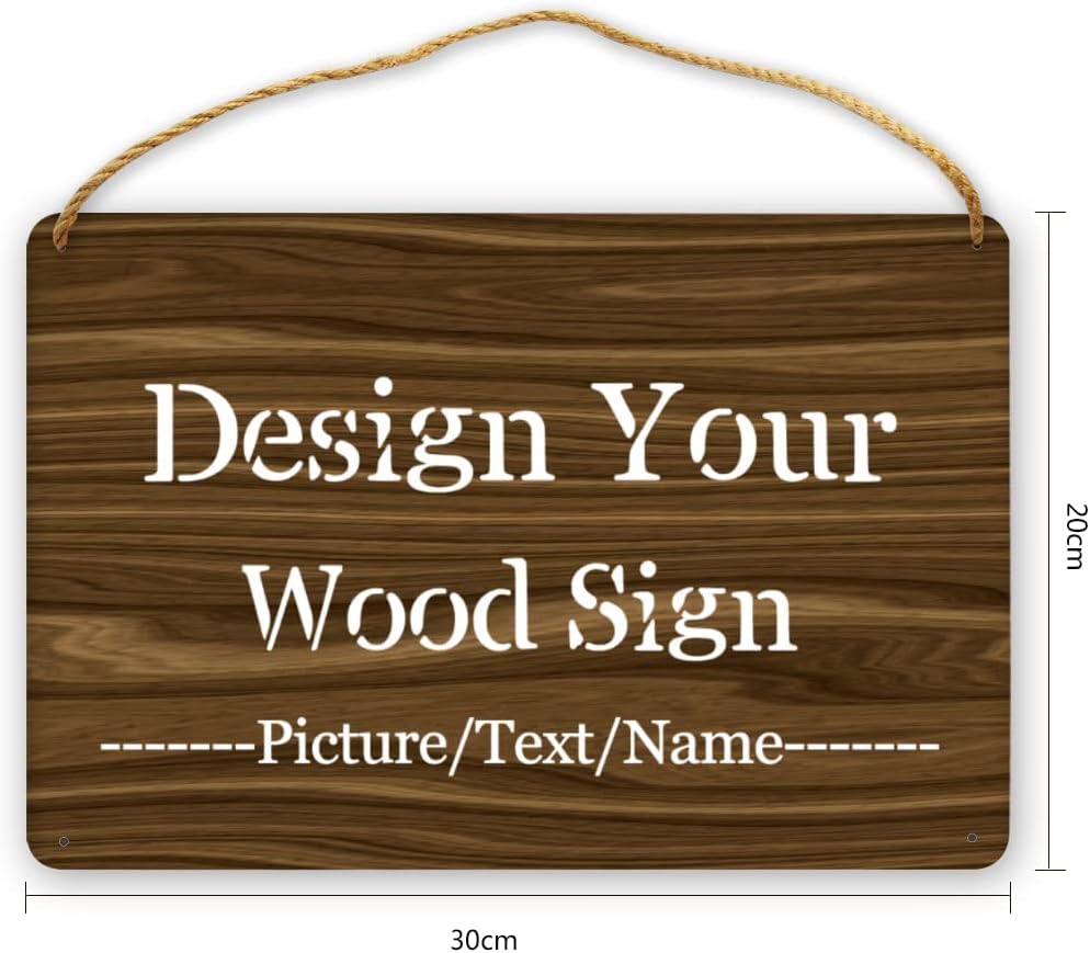 Personalized Wood Board Hanging Door Sign, Custom Welcome Sign Add Your Design, Customized Wall Plaque for Porch, Wall, House, Garden, Yard, Home, Farmhouse, Decor Hanging 11.8x7.8 inch