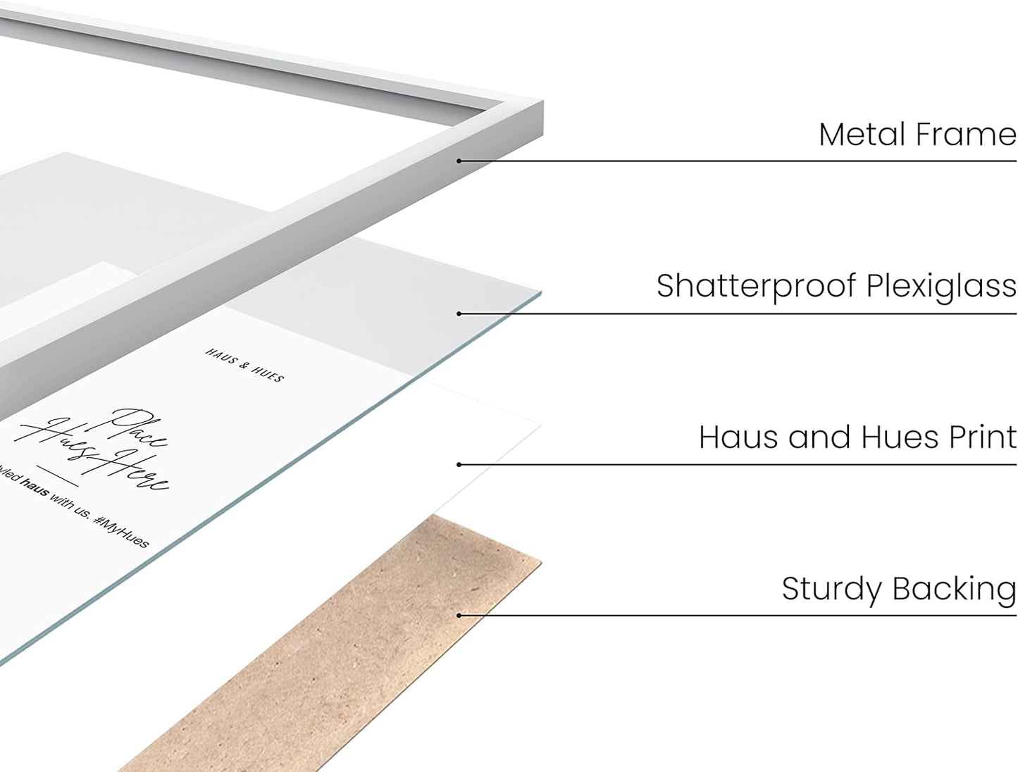 HAUS AND HUES 9x12 White Picture Frame - 9X12 Poster Frame - Vertical & Horizontal Hanging, Shatterproof Plexiglass - Perfect for Home, Room, Office (9x12 in, White)