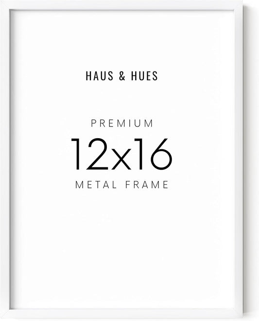 HAUS AND HUES White 12x16 Picture Frame - Modern Aluminum Wall Art Display - Minimalist, Lightweight 12x16 White Frame for Art Prints, Photos, Posters - Ready-to-Hang Vertically & Horizontally