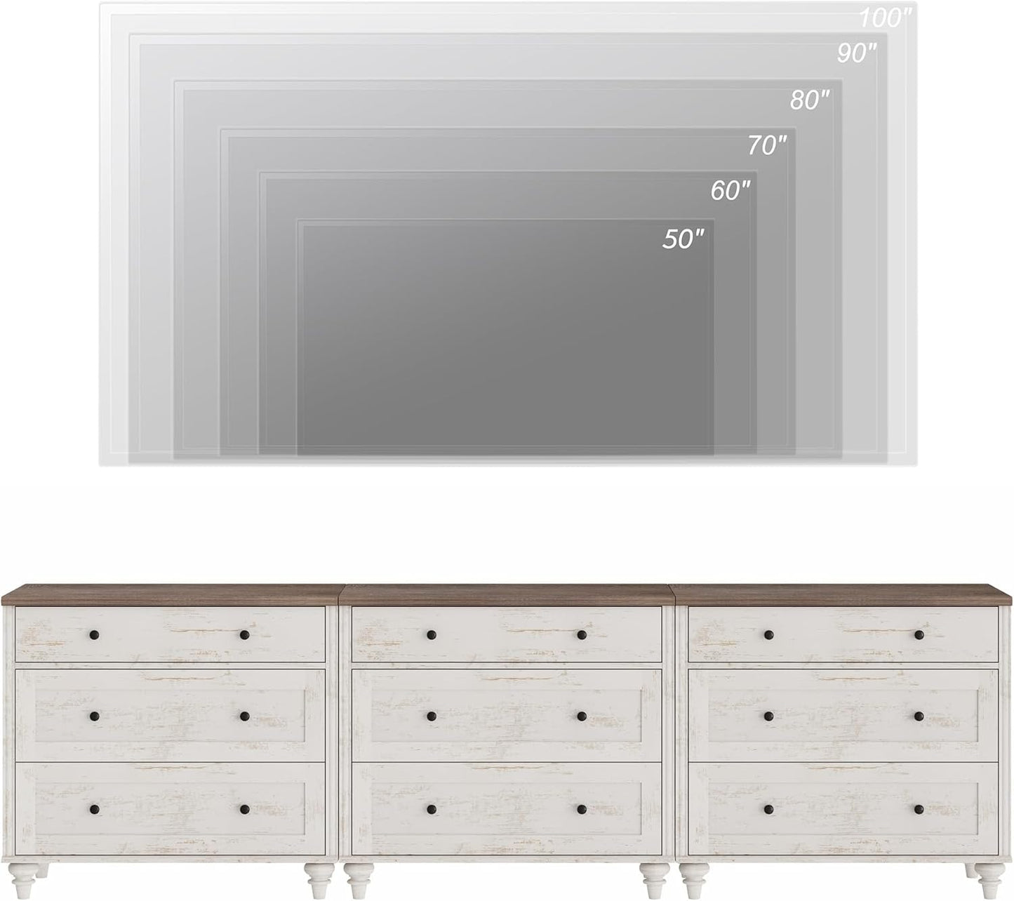 WAMPAT Kids Dresser for Bedroom with 9 Drawers, Baby Dressers with Wide Chest of Drawers, Farmhouse Wooden Closet Storage Organizer, Large Wood Dressers for Living Room, Nursery, Hallway, Rustic White