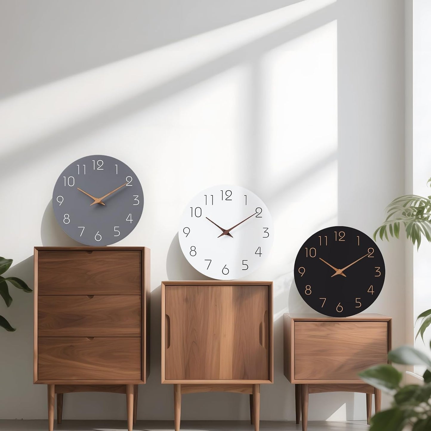 Mosewa Wall Clock 12 Inch Gray Silent Non Ticking Battery Operated Modern Simple Wooden Clock Decorative for Kitchen Home Bedroom Bathroom Office Living Room