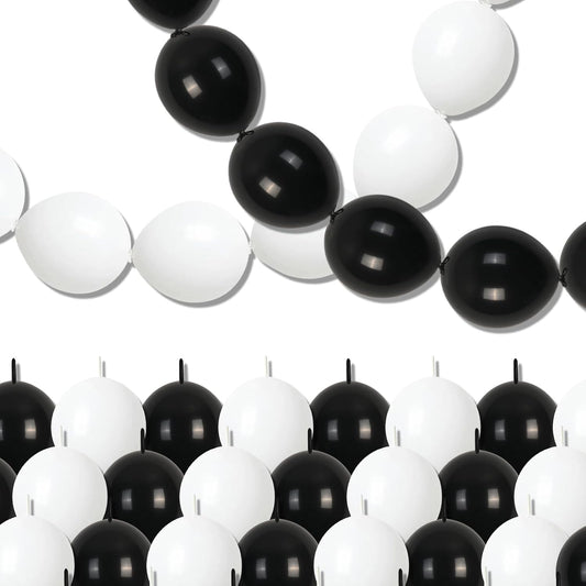 Black and White Quick Link Balloons, 100PCS Latex Linking Balloons for Making Balloon Wall Balloon Arch Balloon Chains and Wedding Birthday Baby Shower Engagement Graduation Party Decorations (10inch)