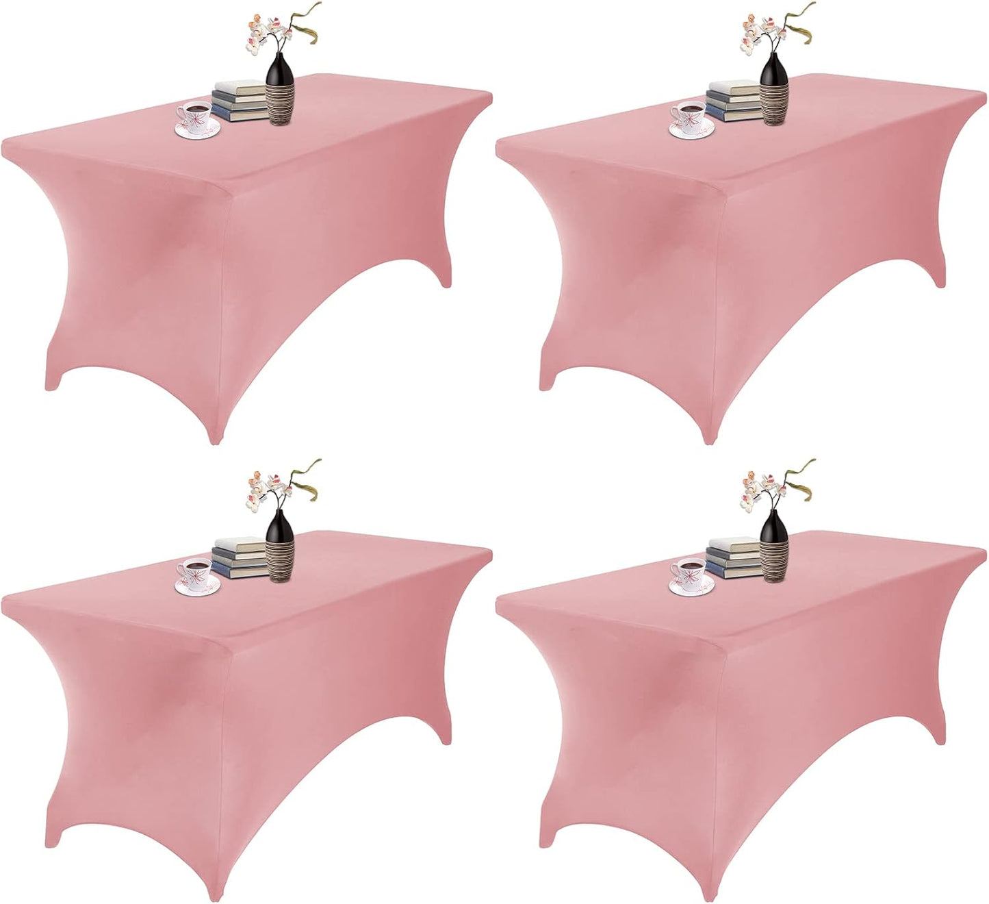 4Pack Spandex Waterproof Table Covers 6ft，Spandex 6ft Waterproof Table Cover for Party,Wedding, Banquet, and Events(Dusty Pink)