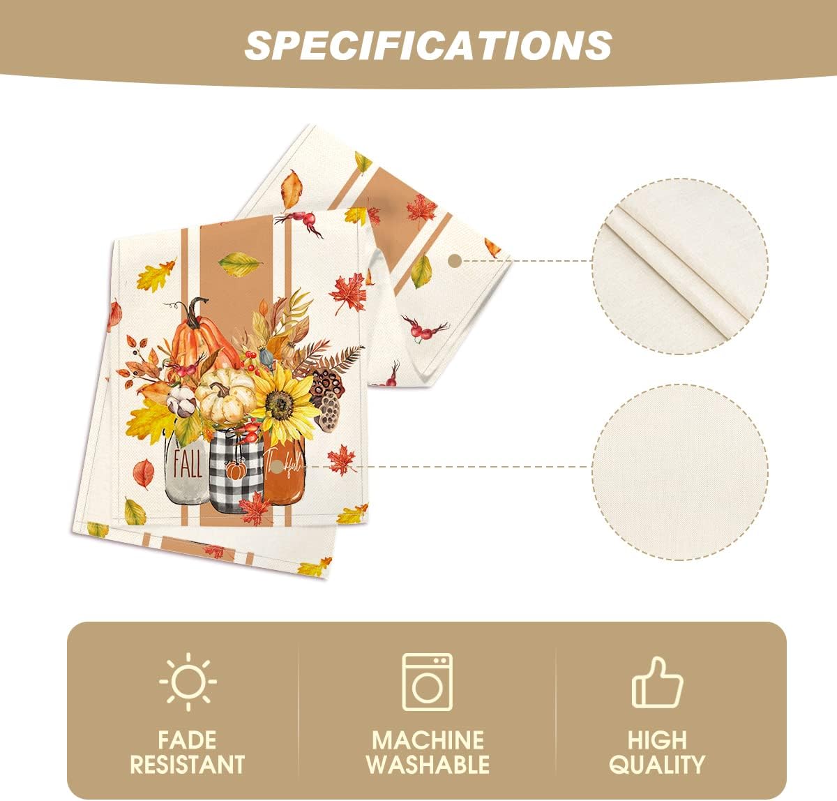 Artoid Mode Thankful Fall Pumpkin Leaves Floral Vases Table Runner, Autumn Thanksgiving Kitchen Dining Table Decoration for Home Party Decor 13x72 Inch